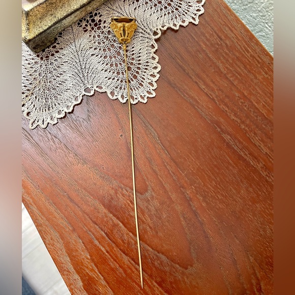 Antique Victorian Ladies Gold Filled Floral Filigree Hat Pin - Picture 4 of 4